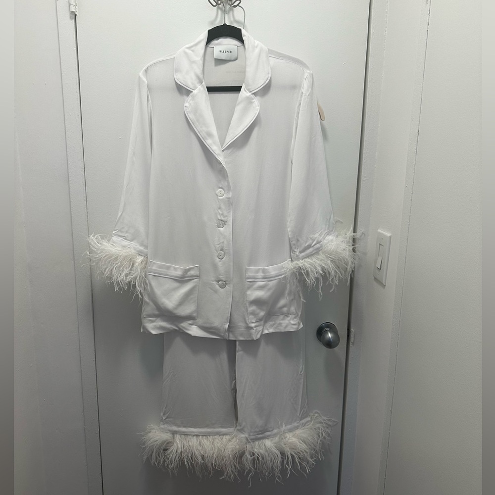 Sleeper bridal double feather-trim party pajama set